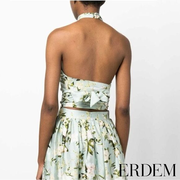 Erdem **NWT** Luna Poplin Cotton Halter Crop Top In Magnolia Garden Mint Green - Picture 10 of 16